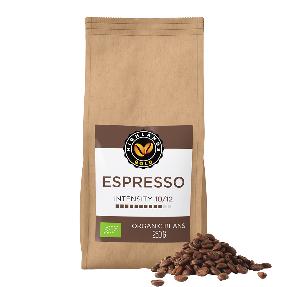 Aanbieding Highlands Gold Espresso - Bio koffiebonen 250GR (ean 5413165091595)