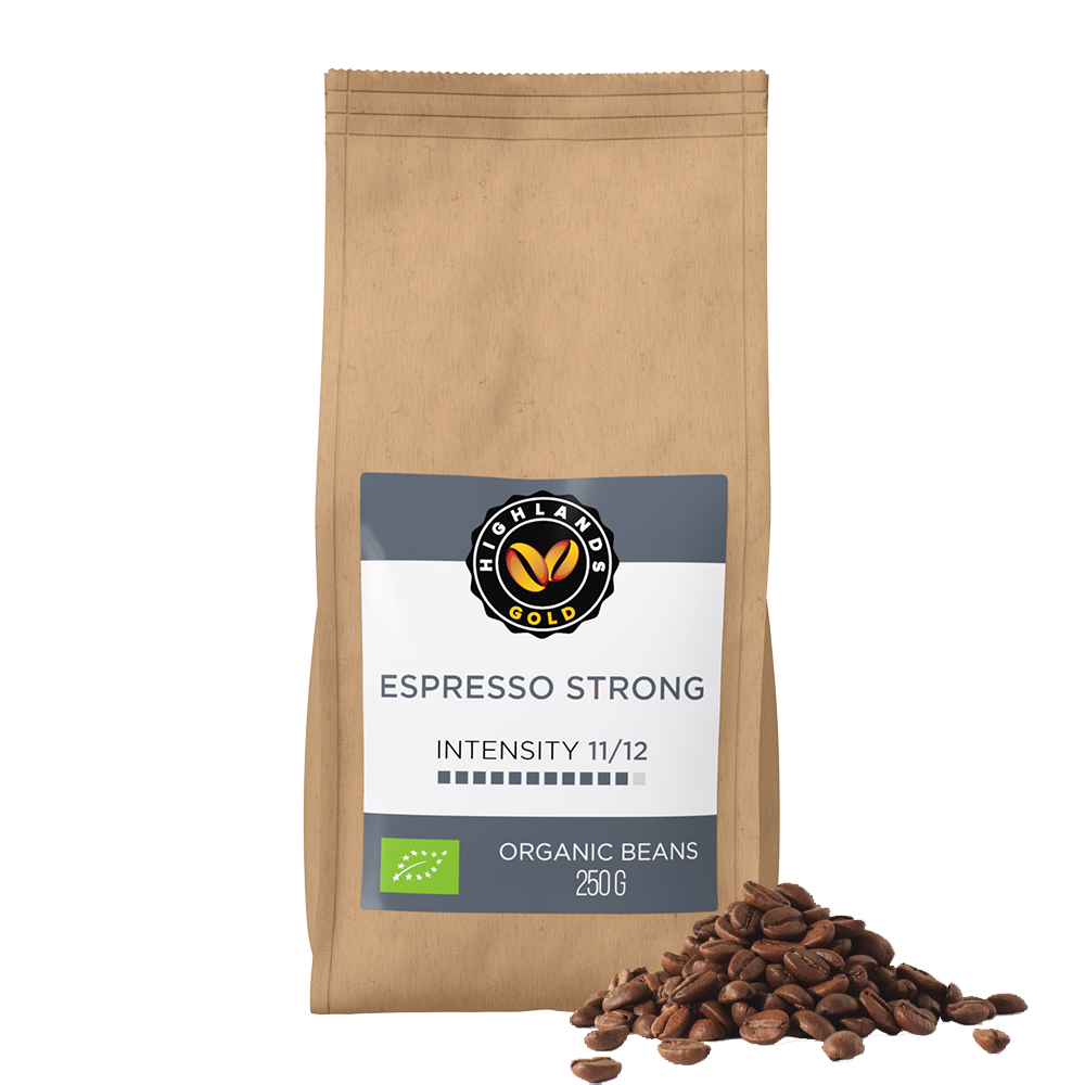 Aanbieding Highlands Gold - koffiebonen - Espresso Strong (Organic) (ean 8719418032597)