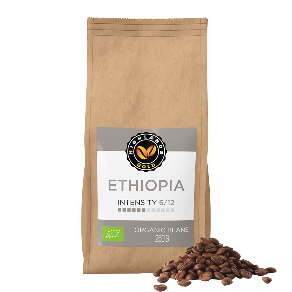 Aanbieding Highlands Gold Ethiopia - Bio koffiebonen 250 GR (ean 8719418013299)