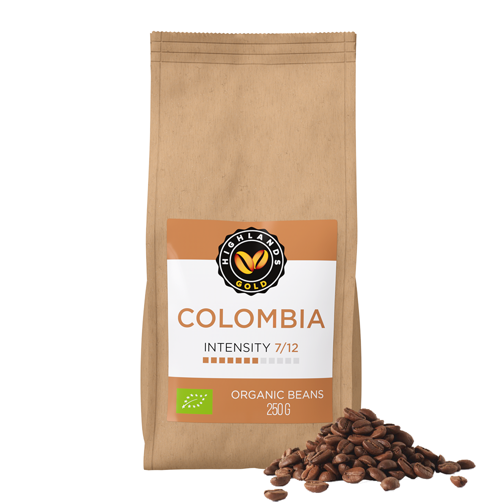 Aanbieding Highlands Gold Colombia - Bio koffiebonen 250 GR (ean 8719418013312)