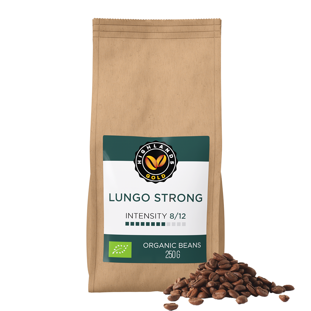 Aanbieding Highlands Gold Lungo Strong - Bio koffiebonen 250 GR (ean 8719418032573)