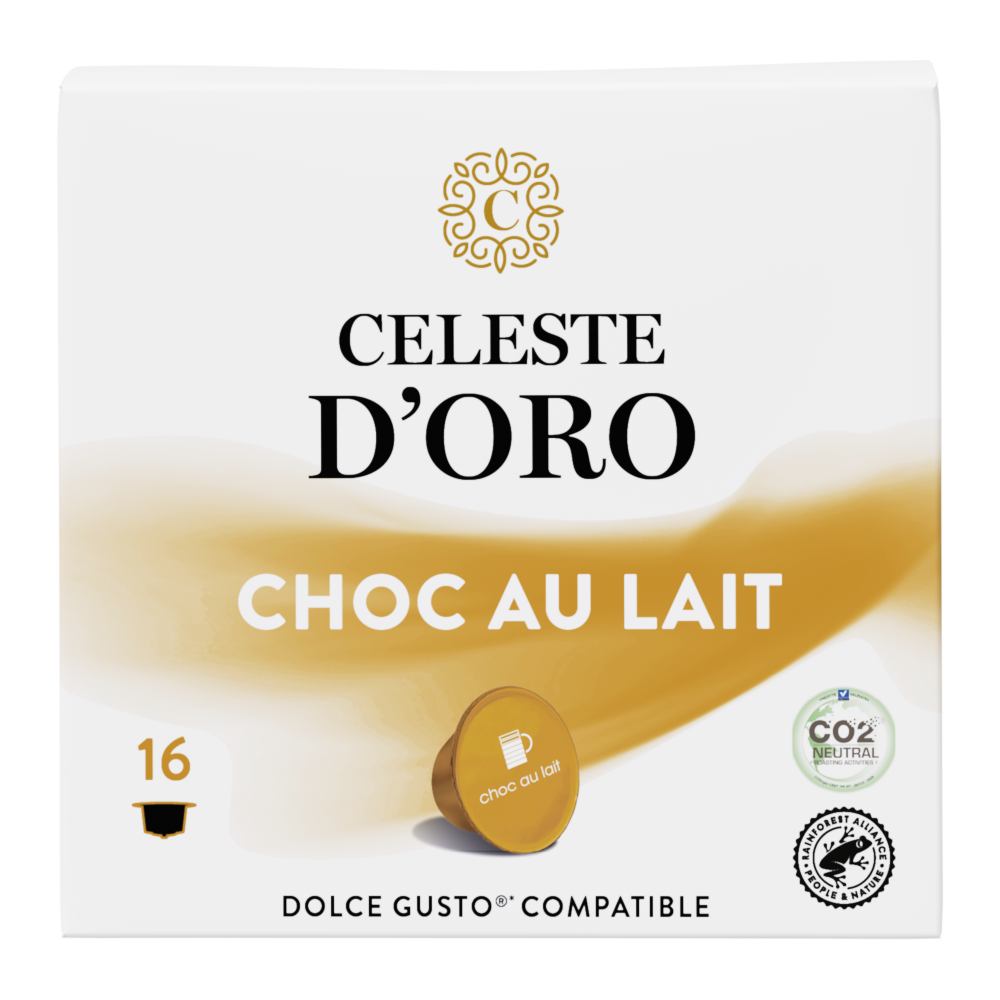 Aanbieding Celeste d'Oro - Finest Choc au Lait - 16 DG cups (ean 8719418032726)