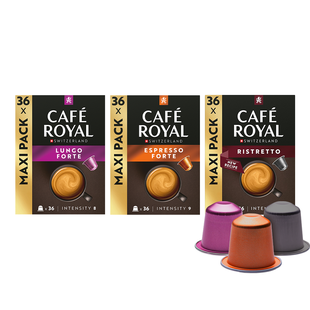 Aanbieding Proefpakket Café Royal koffies - 108 koffiecups (ean 8719418067216)